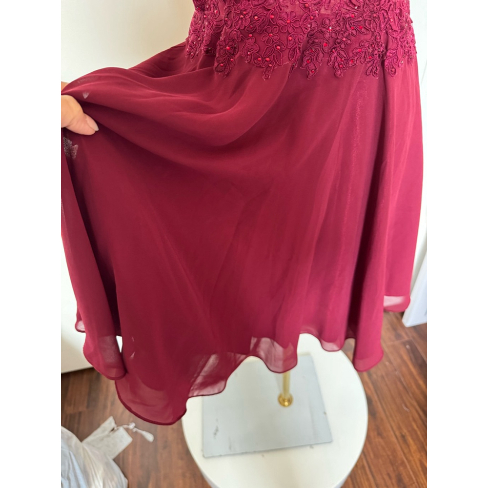 Fiesta Fashion beaded lace bodice Burgundy Lace chiffon skirt Dress Size L - Picture 6 of 12